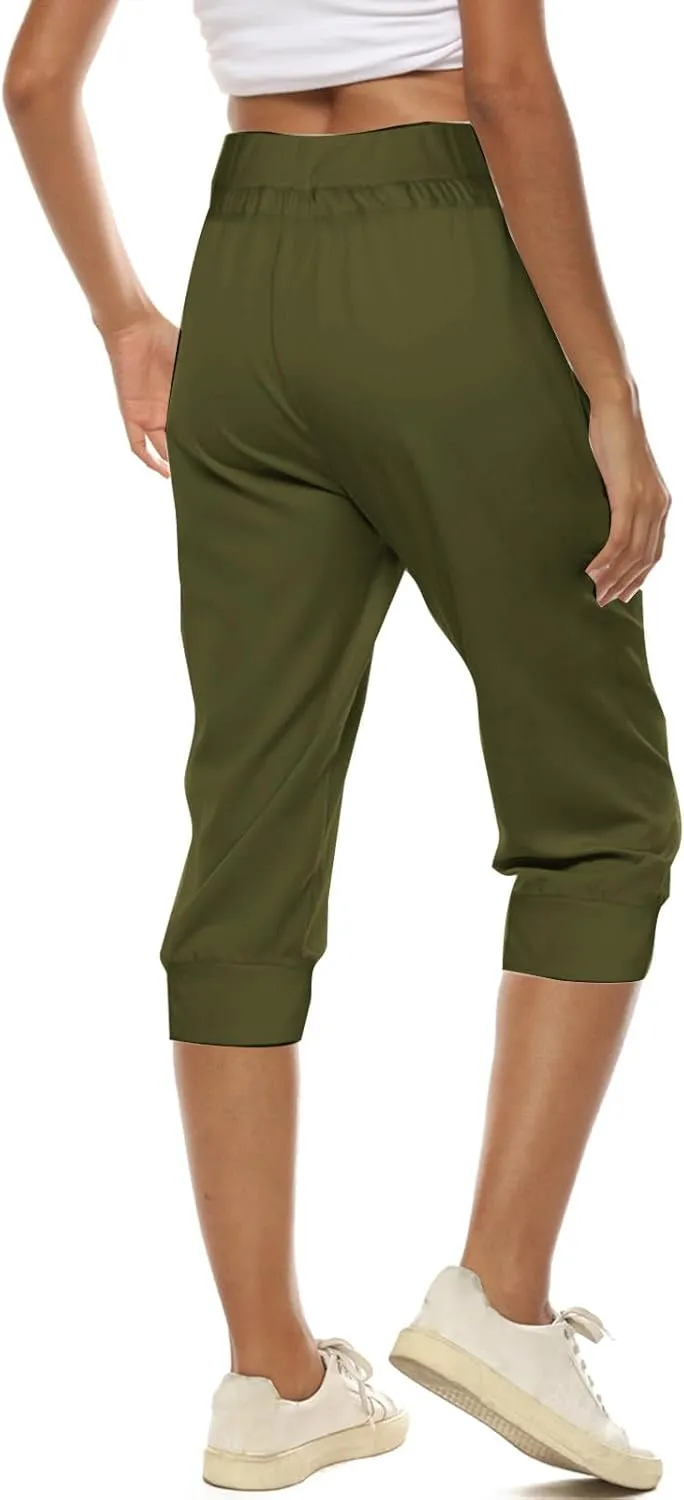 Women Straight Leg Capri Jogger with Pocket Track Cuff Sweatpants Drawstring Pull on Athletic Workout Lounge Shorts