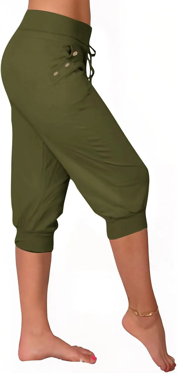 Women Straight Leg Capri Jogger with Pocket Track Cuff Sweatpants Drawstring Pull on Athletic Workout Lounge Shorts