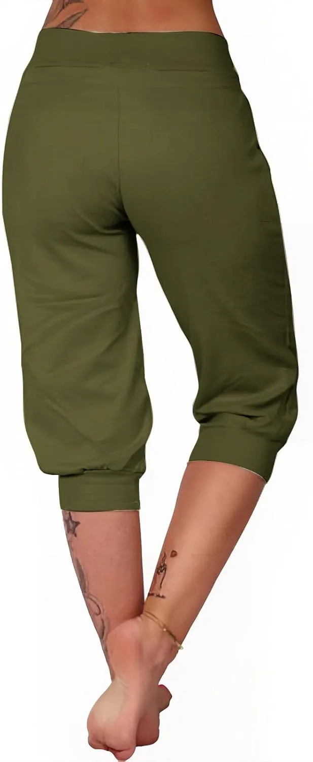 Women Straight Leg Capri Jogger with Pocket Track Cuff Sweatpants Drawstring Pull on Athletic Workout Lounge Shorts