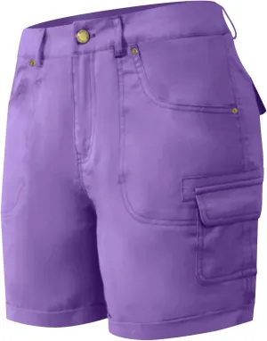 Women Summer Cargo 5'' Shorts, Fashion Mid Waist Lightweight Casual Athletic Shorts Solid Color Folded Hem Pockets Clothes