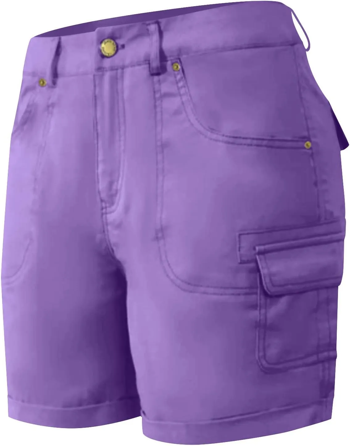 Women Summer Cargo 5'' Shorts, Fashion Mid Waist Lightweight Casual Athletic Shorts Solid Color Folded Hem Pockets Clothes