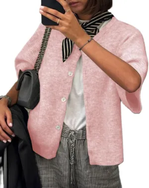 Women Y2k Knit Cardigan Shirts Open Front Button Down Crop Cardigans Sweater Short Sleeve Loose Tee Tops