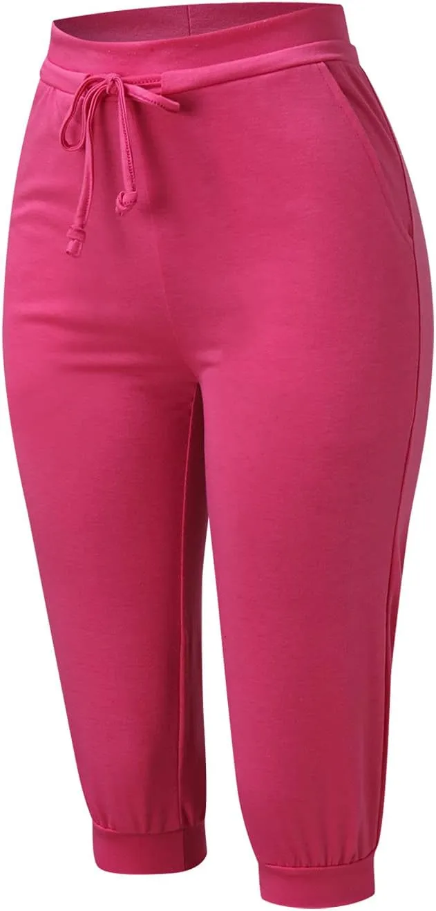 Womens Capri Sweatpants Drawstring Waist Cropped Yoga Joggers Casual Loose Lounge Pants Palazzo Trousers with Pockets
