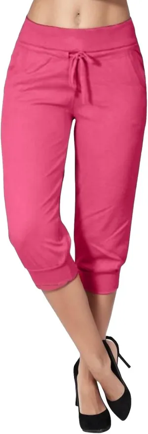 Womens Capri Sweatpants Drawstring Waist Cropped Yoga Joggers Casual Loose Lounge Pants Palazzo Trousers with Pockets