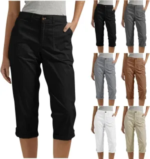 Womens Capris with Pockets Stretch Lightweight Casual Cargo Pants Rolled Hem Summer Cropped Trousers Outdoor Clothes