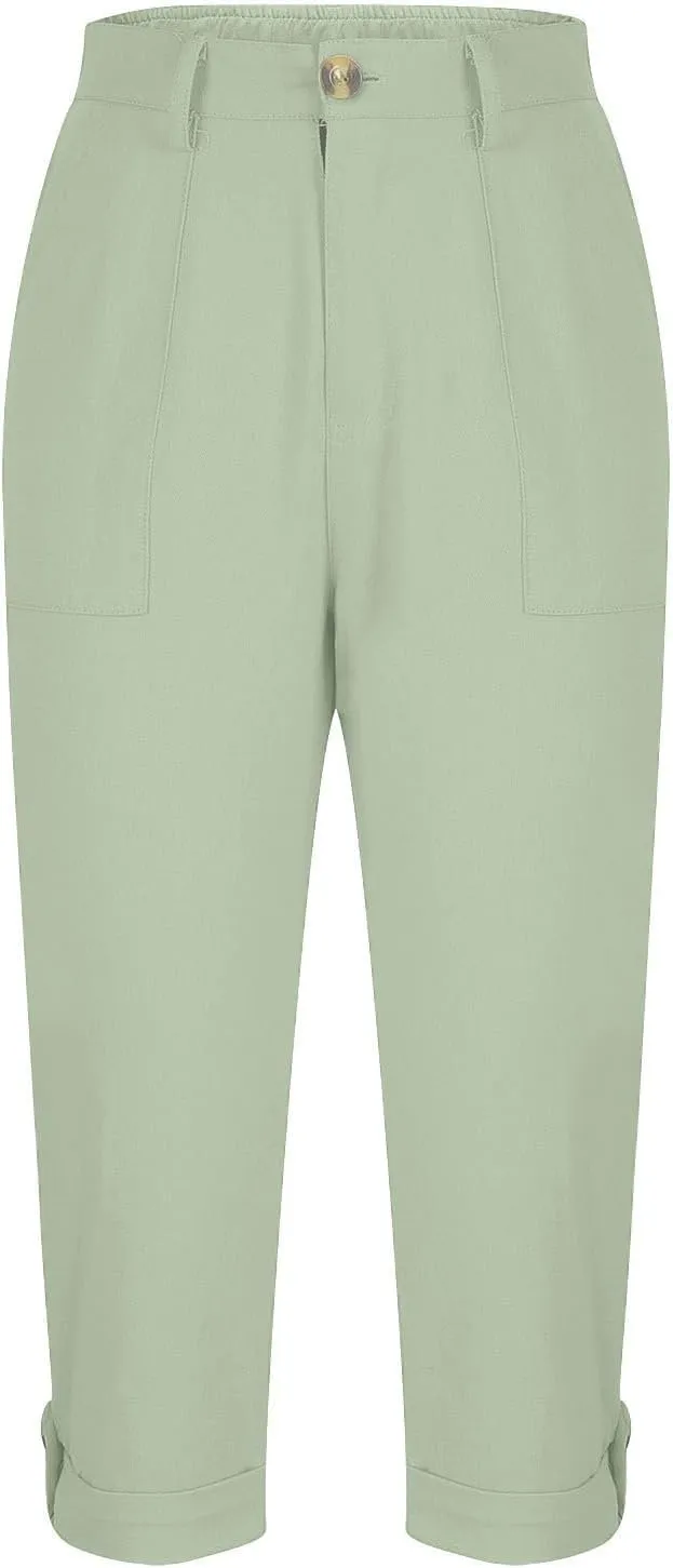 Womens Capris with Pockets Stretch Lightweight Casual Cargo Pants Rolled Hem Summer Cropped Trousers Outdoor Clothes