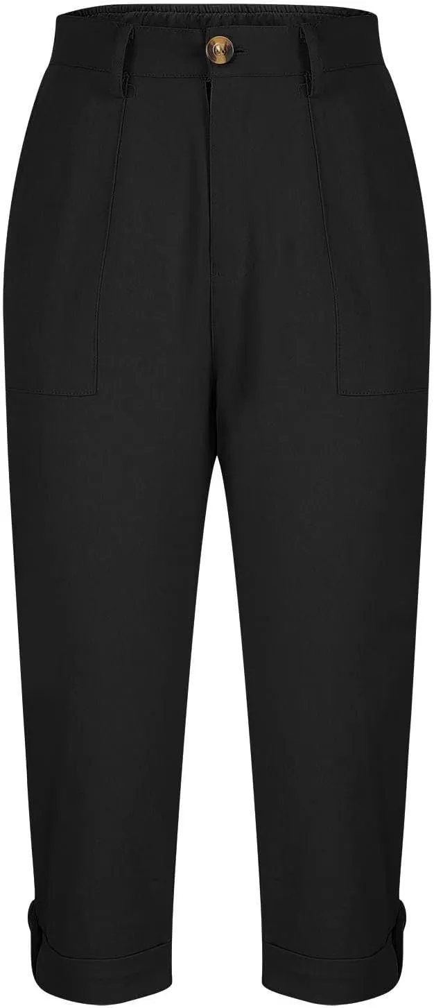 Womens Capris with Pockets Stretch Lightweight Casual Cargo Pants Rolled Hem Summer Cropped Trousers Outdoor Clothes