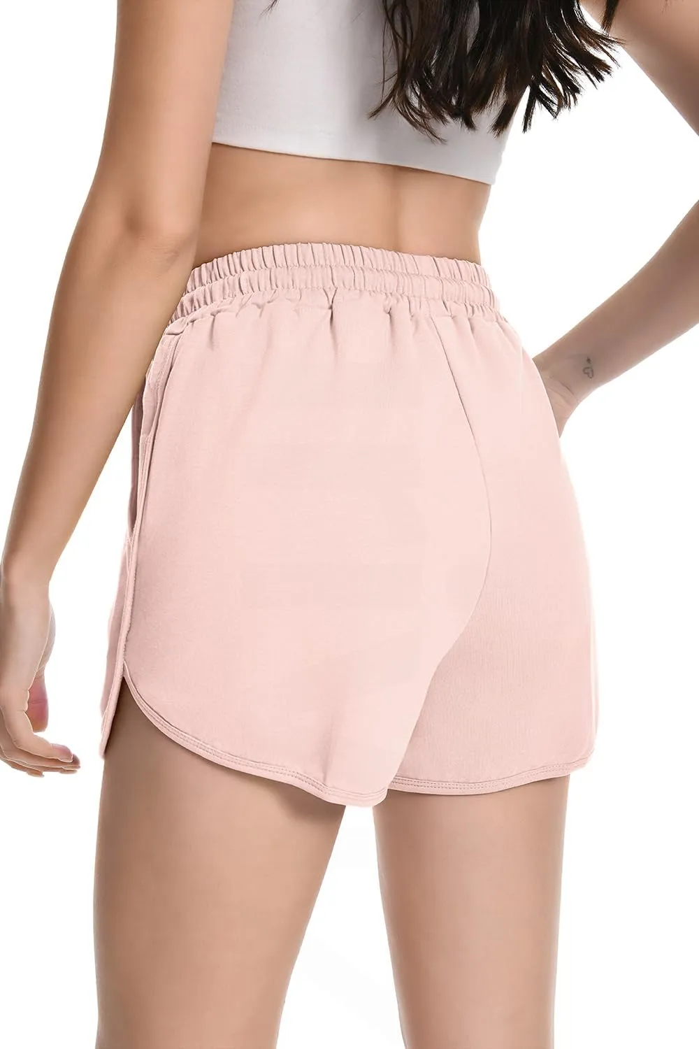 Womens Casual Sweat Shorts Curvy Hem Summer Cotton Lounge Shorts Drawstring Jersey Athletic Workout Shorts with Pockets