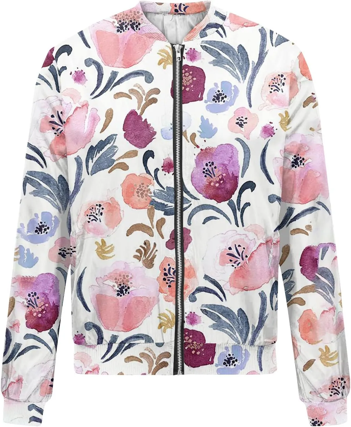 Women's Cropped Bomber Jacket Fashion 2024 Fall Casual Long Sleeve Coat Oversized Short Windbreaker Outerwear