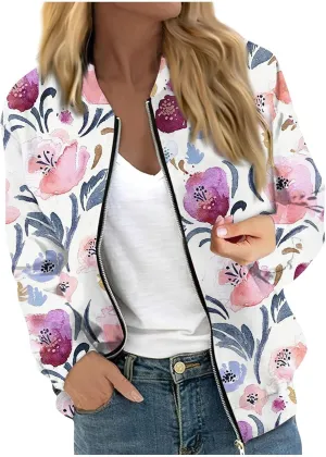 Women's Cropped Bomber Jacket Fashion 2024 Fall Casual Long Sleeve Coat Oversized Short Windbreaker Outerwear