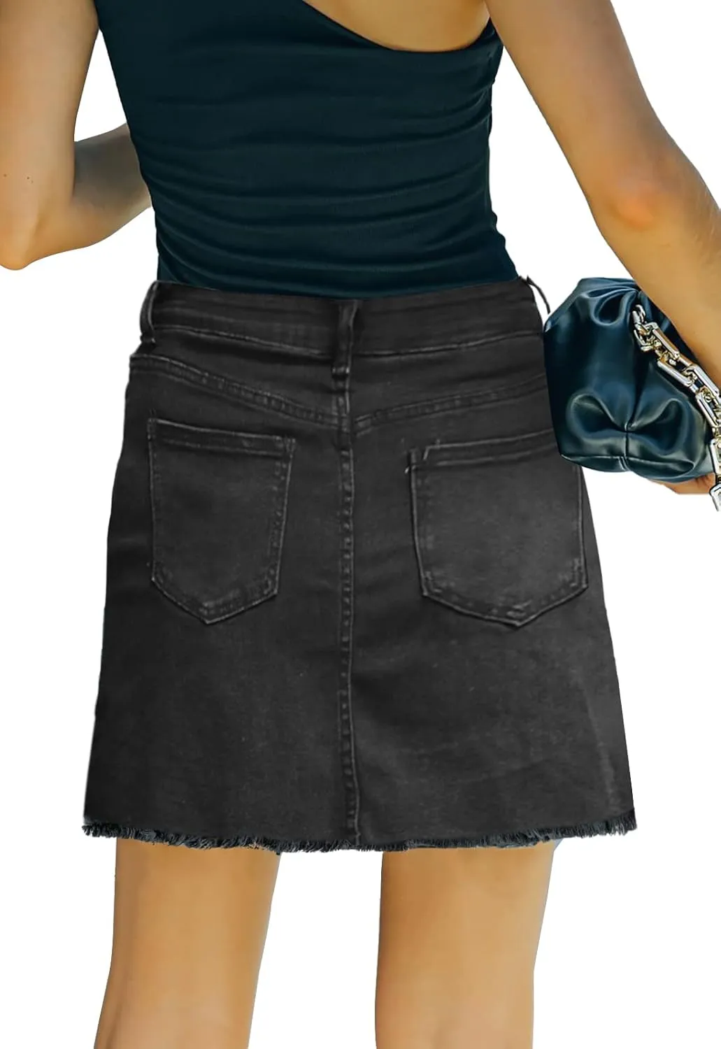 Womens High Waist Casual Washed Frayed Stretchy Jean Skirts for Women