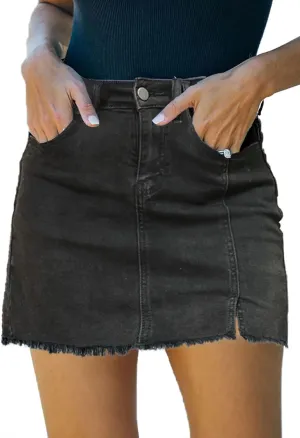 Womens High Waist Casual Washed Frayed Stretchy Jean Skirts for Women