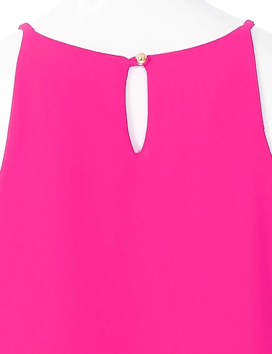 Women's Round Neck Pleated Double Layered Chiffon Cami Tank Top (S~3XL)