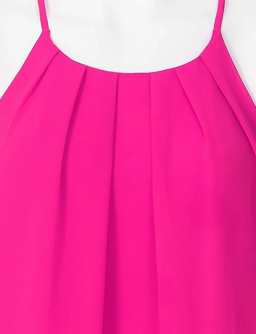 Women's Round Neck Pleated Double Layered Chiffon Cami Tank Top (S~3XL)