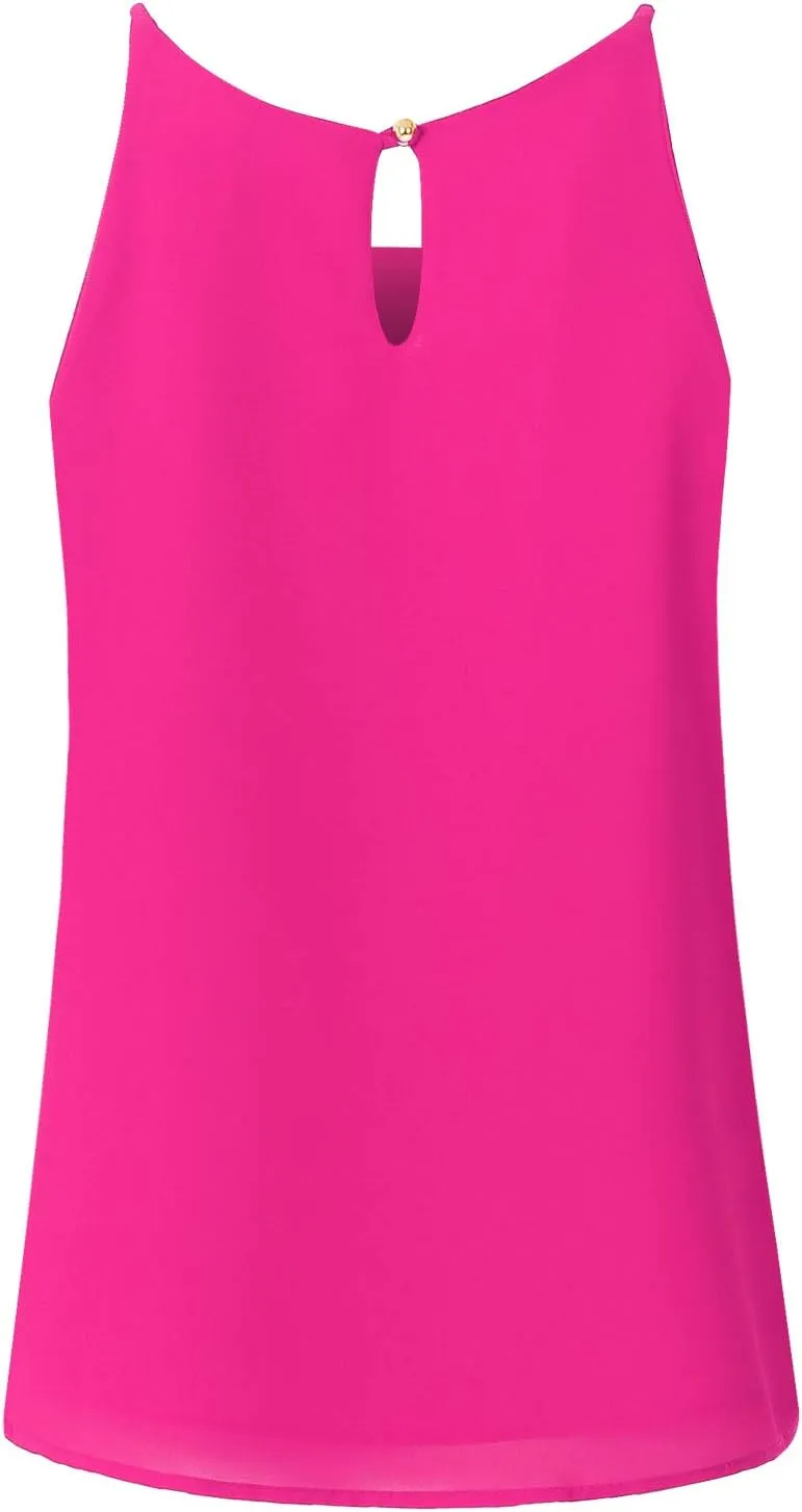 Women's Round Neck Pleated Double Layered Chiffon Cami Tank Top (S~3XL)