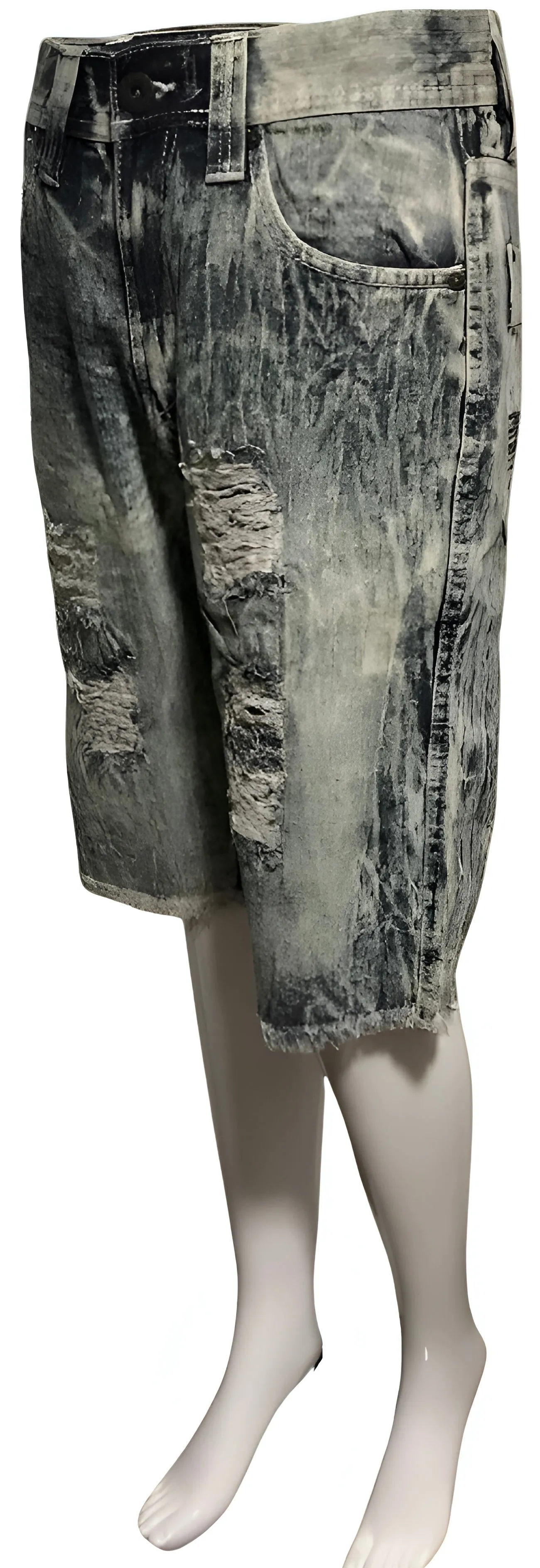 ^WT02^ (BLUE-ACID WASH) RIPPED DENIM SHORTS (WAIST 30”)