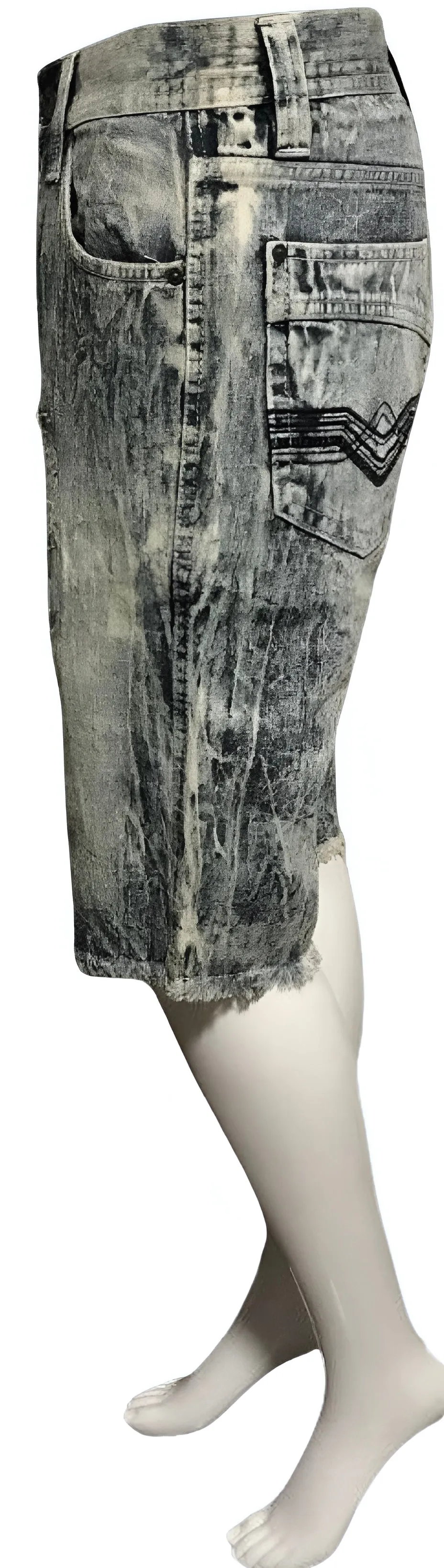 ^WT02^ (BLUE-ACID WASH) RIPPED DENIM SHORTS (WAIST 30”)