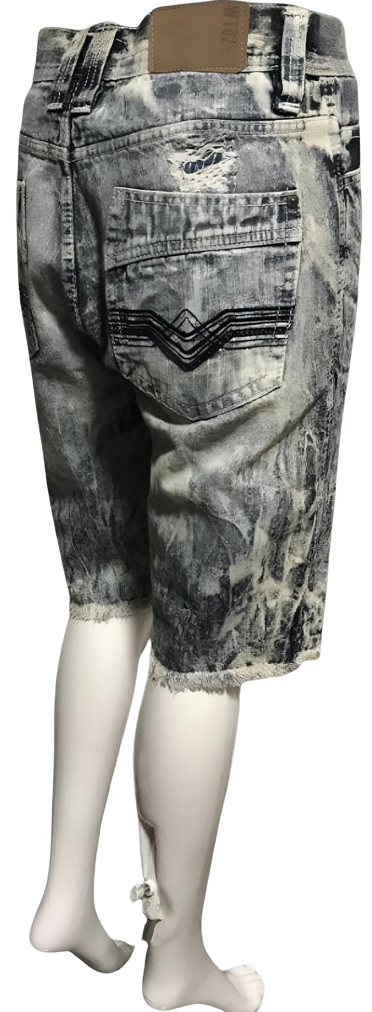 ^WT02^ (BLUE-ACID WASH) RIPPED DENIM SHORTS (WAIST 30”)