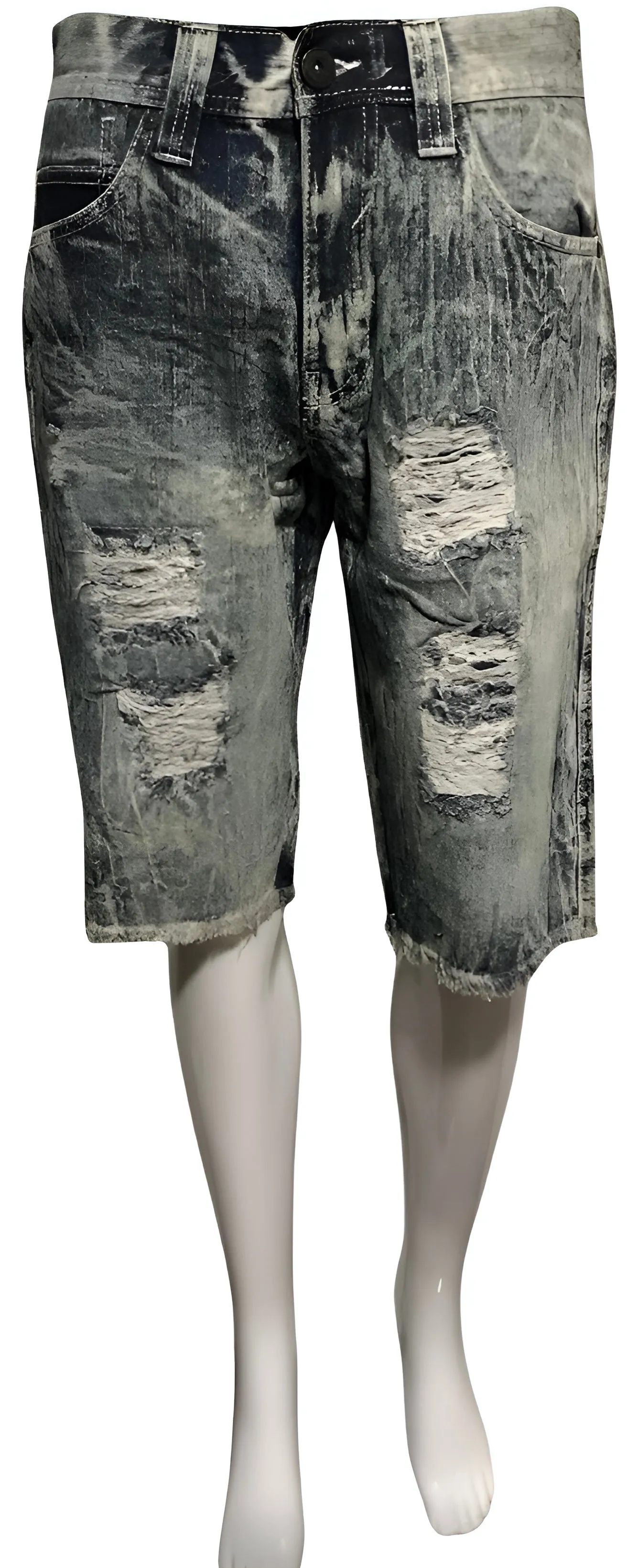 ^WT02^ (BLUE-ACID WASH) RIPPED DENIM SHORTS (WAIST 30”)