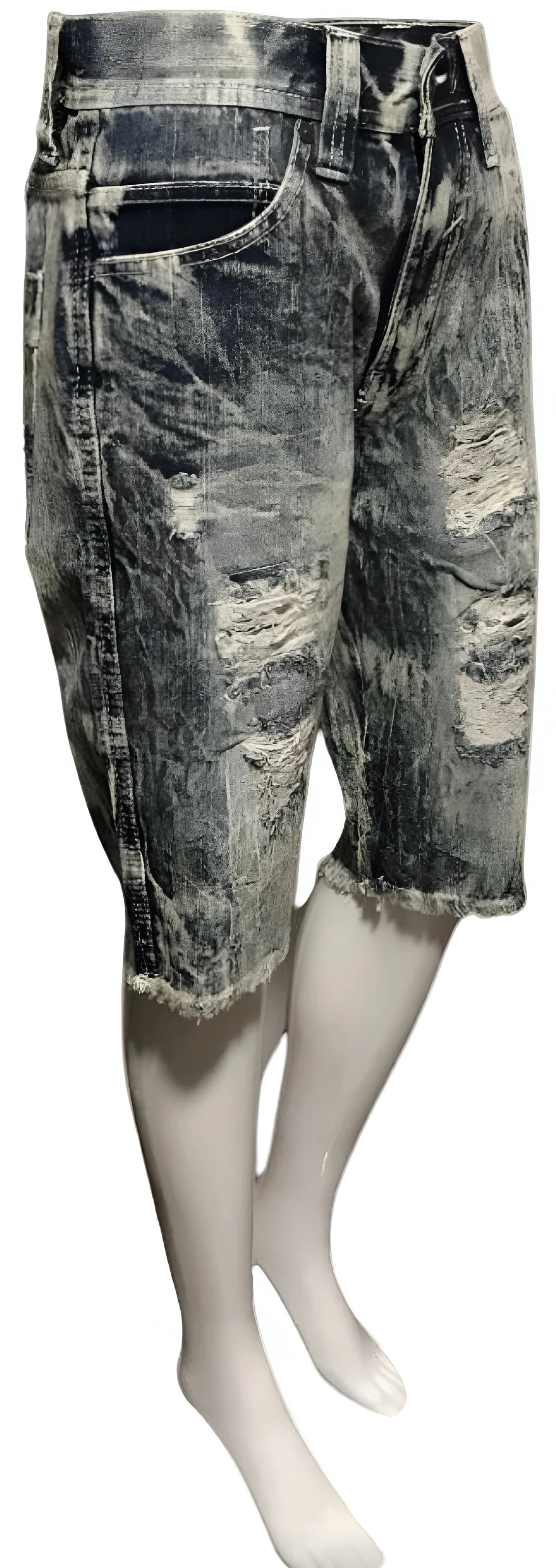 ^WT02^ (BLUE-ACID WASH) RIPPED DENIM SHORTS (WAIST 30”)