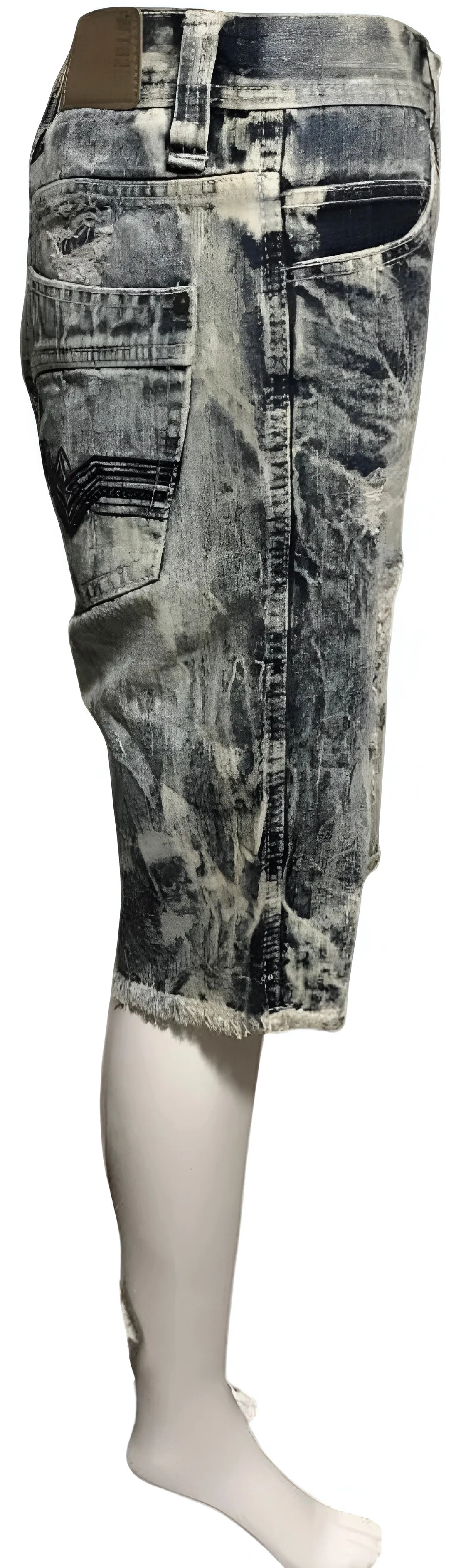 ^WT02^ (BLUE-ACID WASH) RIPPED DENIM SHORTS (WAIST 30”)