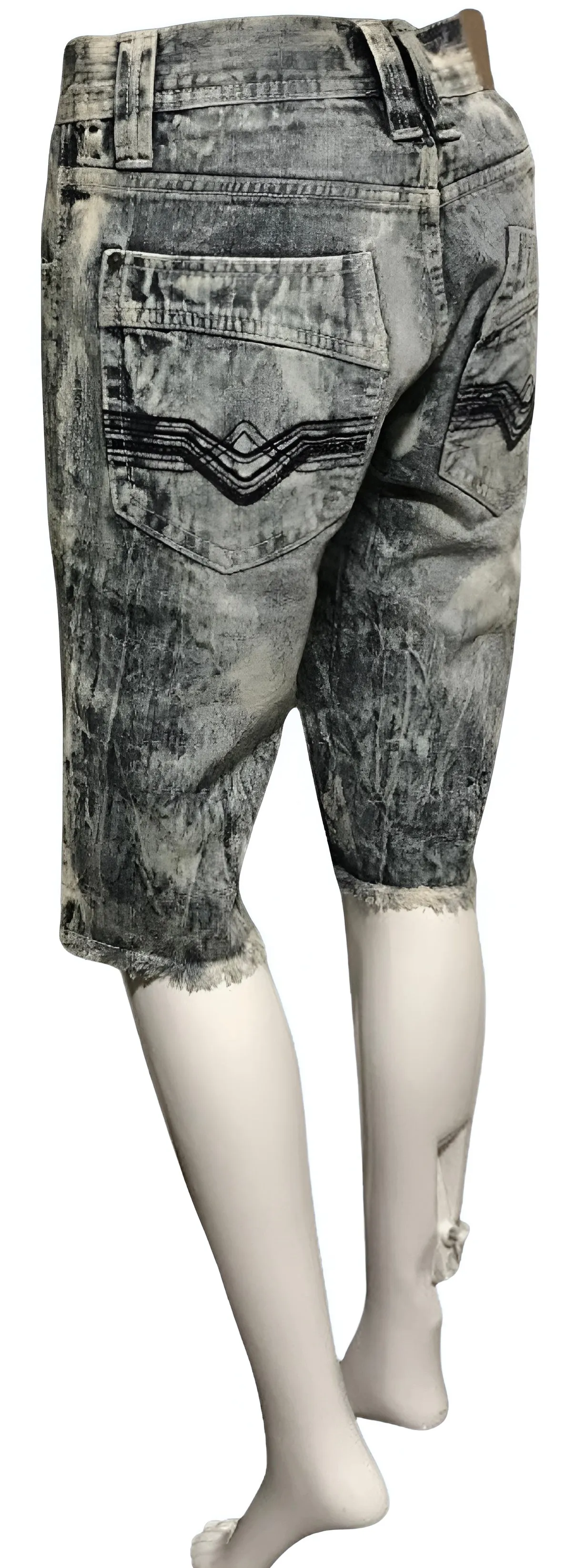 ^WT02^ (BLUE-ACID WASH) RIPPED DENIM SHORTS (WAIST 30”)