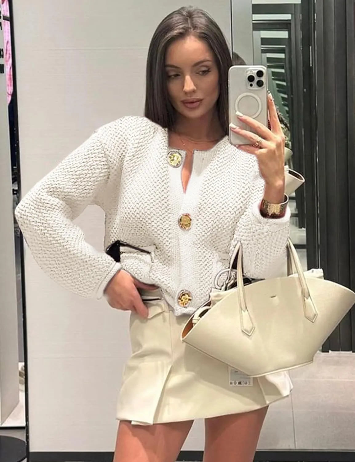 Yimoon Womens Cropped Cardigan Sweaters Gold Button Down Chunky Knit Sweaters Long Sleeve Open Front Fall Crochet Cardigan