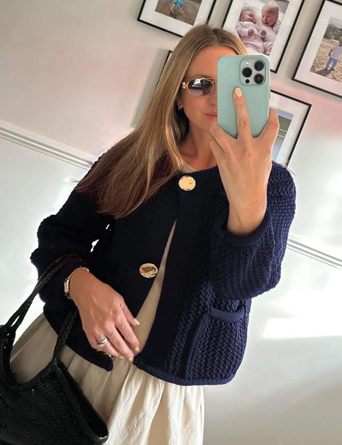 Yimoon Womens Cropped Cardigan Sweaters Gold Button Down Chunky Knit Sweaters Long Sleeve Open Front Fall Crochet Cardigan