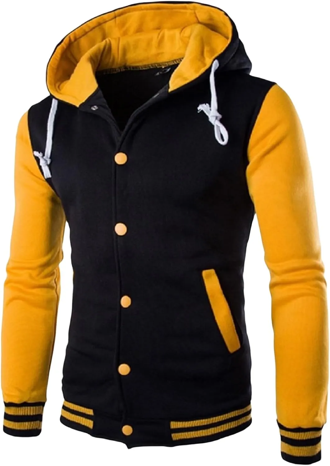 ZWRXW Mens Varsity Jacket Hooded Fashion Causal Slim Fit High School Letterman Baseball Bomber Jacket Coat with Pockets