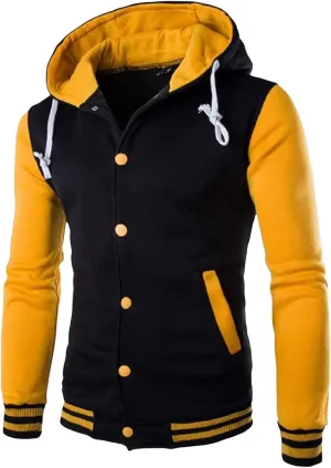 ZWRXW Mens Varsity Jacket Hooded Fashion Causal Slim Fit High School Letterman Baseball Bomber Jacket Coat with Pockets